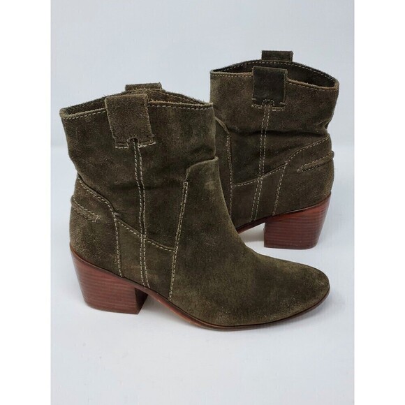 VINCE CAMUTO ARMY GREEN SUEDE ANKLE BOOTS BOOTIES WOMEN SIZE 7 UTILITY - Picture 5 of 11